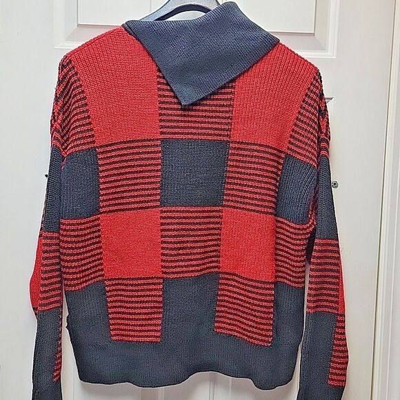 Nautica Jeans Women's Lakeside Cabin Sweater XL Buffalo Check Red & Black - NEW - Picture 6 of 10